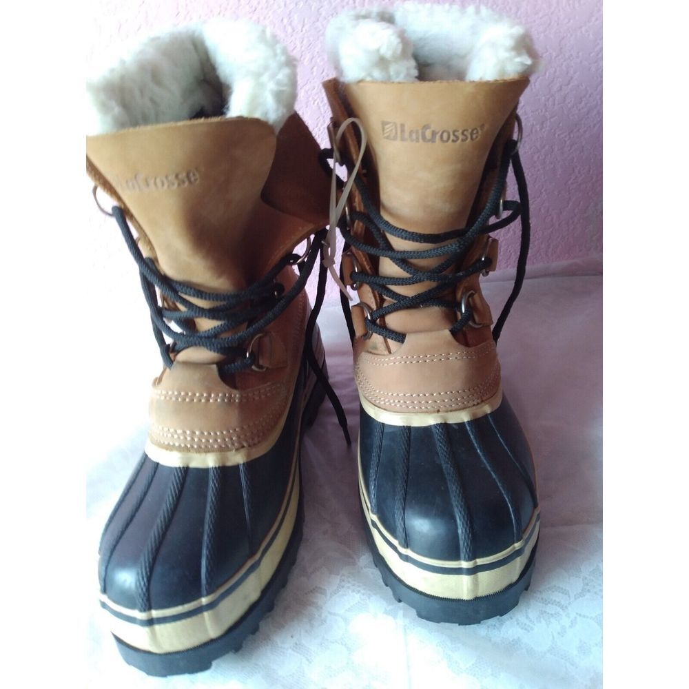 LaCrosse‎ Winter Duck Boots Sherpa Lined Waterproof Snow Boots Tan Navy